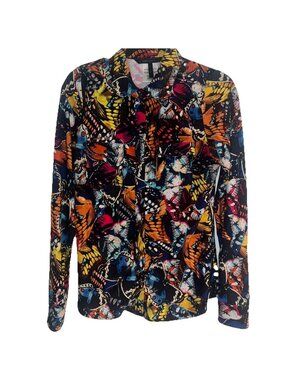 BCBG Maxazria Butterfly Snap Up Shirt Womens S Shoulder Tabs Long Sleeve Knit